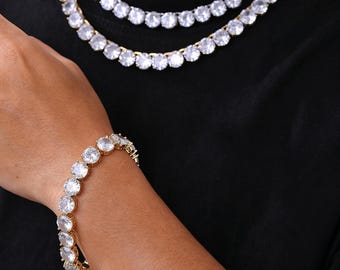 Pulseira de tênis com corrente cravejada de zircônias redondas de 10 mm, colar brilhante para homens e mulheres, joias estilo hip hop.