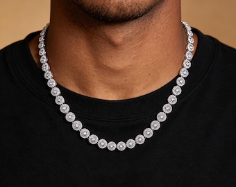 Pulseira de corrente de tênis com zircônias cúbicas redondas de 10 mm, colar gargantilha para homens e mulheres, joias hip hop.