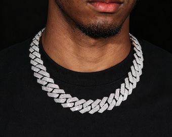 Colar e pulseira com corrente cubana cravejada de moissanitas de 20 mm: Joias masculinas folheadas a ouro 18K, perfeitas para o estilo hip-hop.