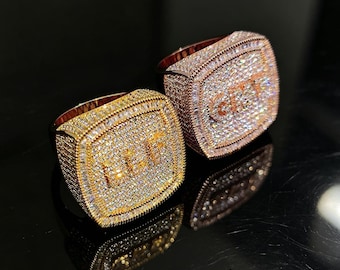 Anéis personalizados com nome cravejado de diamantes: Anel com inicial para homens e mulheres, joias personalizadas estilo hip hop.