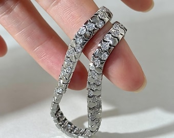 Pulseira em Prata de Lei S925 com Design Favo de Mel e Osso de Cobra, Pulseira Cravejada de Pedras Revestidas com Corrente Cubana para Homens e Mulheres, Joias Ideais para Presentear a Ele e a Ela