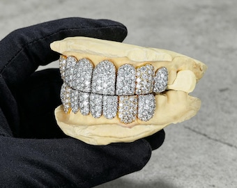 Benutzerdefinierte Wabe Iced Out VVS Moissanite Grillz, Hip Hop 925er Silber Mundgitter, personalisierter Rapper Schmuck