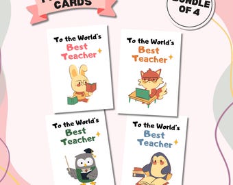 Lehrer Wertschätzung Karten Bundle, Animal Designs, 5 x 7 Printable (digitaler Download)
