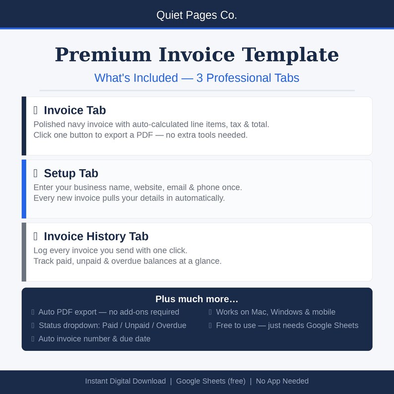 Google Sheets Invoice Template | Auto PDF Export, Small Business ...