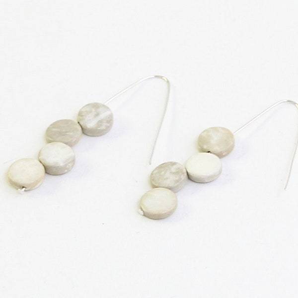 Ivory statement earrings, made in USA, beige earrings, dangle wood earrings, minimalist earrings for ladies, cream earrings for women