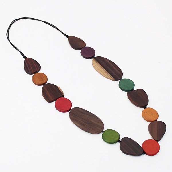 Multicolor Wood Necklace, statement necklace for women, funky statement jewelry, wooden necklace, colorful necklace, wooden jewelry