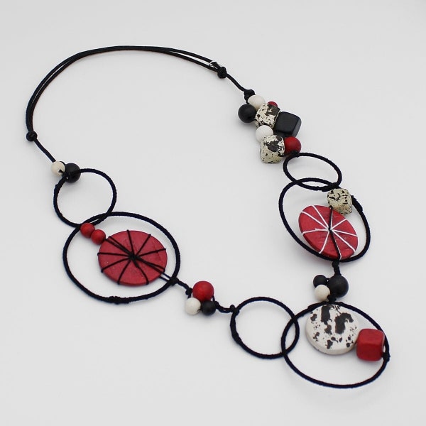 Red Hayden Disk Necklace, red necklace, statement necklace, best seller, sylca necklace, artsy necklace,  lightweight necklace,