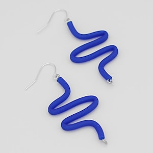 Blue Rubber Tubing Earrings, blue earrings, funky earrings, edgy earrings, distinctive earrings, whimsical earrings, atistic earrings