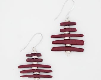 Maroon Statement Earrings, Burgundy Geometric Dangle Earrings, Lightweight Resin Earrings, Modern Artisan Jewelry, Boho Earrings for Women