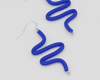 Blue Rubber Tubing Earrings, blue earrings, funky earrings, edgy earrings, distinctive earrings, whimsical earrings, atistic earrings