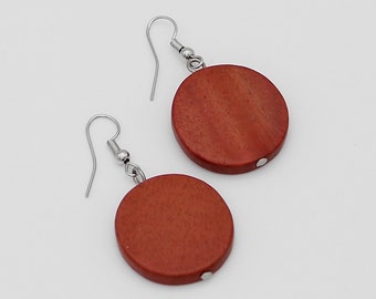 Rust wood statement earrings, rust earrings, statement earrings, dangle earrings, modern earrings, lightweight earrings, round earrings