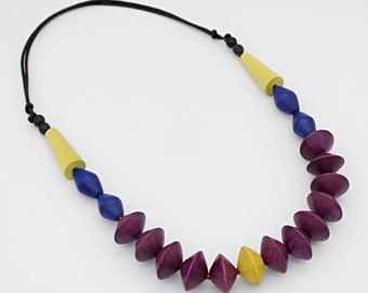 Purple Statement Necklace Lightweight, Colorful Art Jewelry, Handmade Bold Beaded Necklace