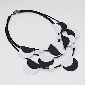 Black & White Leather Statement Necklace, Adjustable