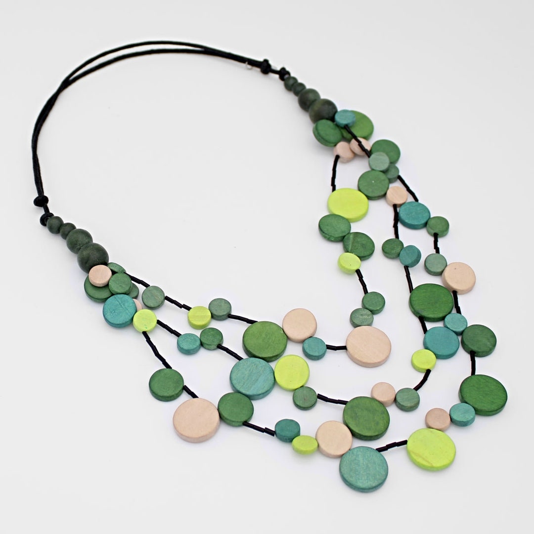 Isadora Multi-Strand Jade Green Resin Necklace With Vegan Adjustable Clasp main image 1