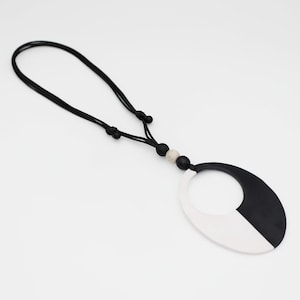 Black & White Resin Pendant: Adjustable Statement Necklace