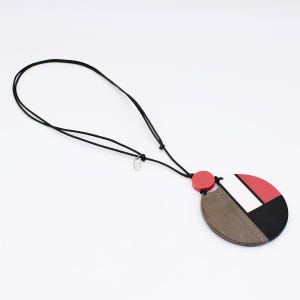 Black red and white wood chunky pendant necklace, statement necklace, funky statement jewelry, big bold necklace, lightweight necklace