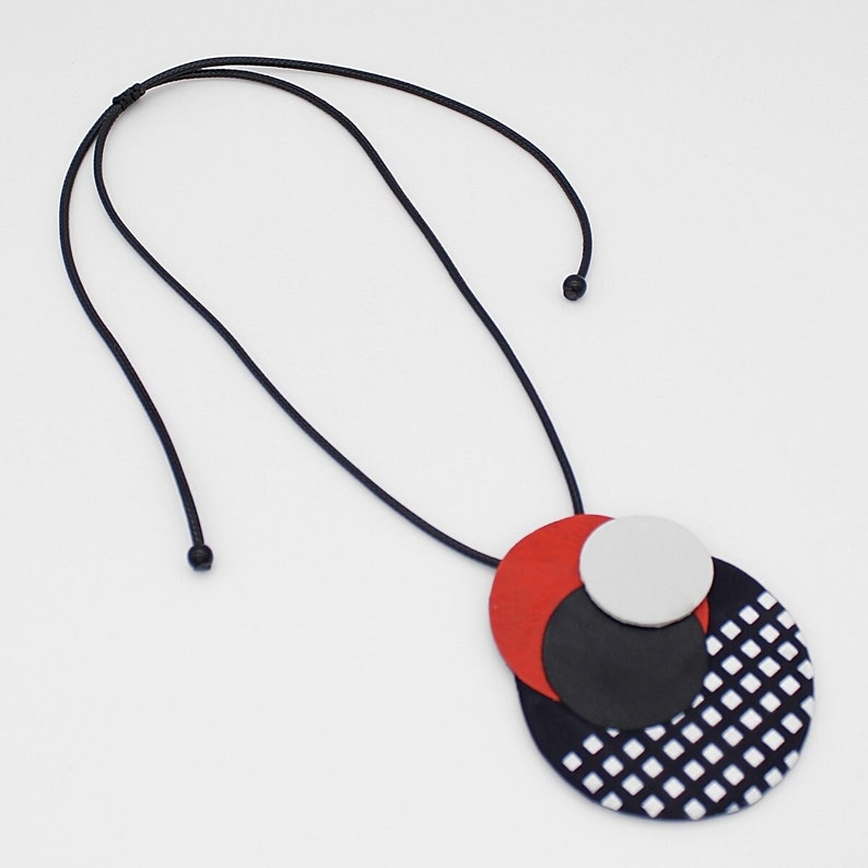 Black and Red Leather Pendant Geometric Necklace Lightweight Etsy