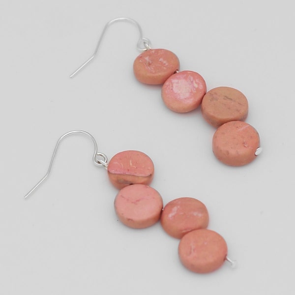 Pink Eva Dangle Earrings, handcrafted earrings, dangle earrings, pastel earrings, lightweight earrings, wood bead earrings, Made in USA