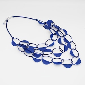 Cobalt Blue Leather Loop Necklace: Adjustable Multi-Strand Design