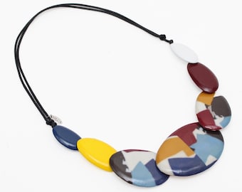 Multicolor Statement necklace, artistic necklace, Yellow necklace, blue necklace, red necklace, funky statement jewelry for women