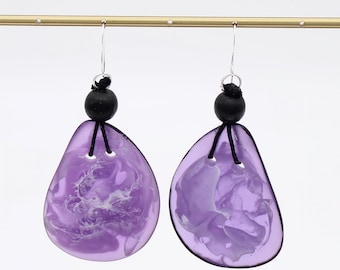 Purple Statement Earrings, Marbled Resin Dangle Earrings, Lightweight Teardrop Earrings, Lavender Swirl Earrings, Modern Jewelry for Women