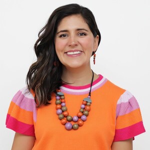 Orange Zuri Round Bead Necklace, orange purple necklace, orange wood necklace, colorful round bead necklace, bold necklace