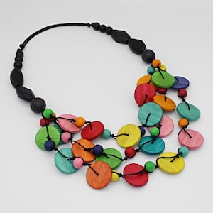 Alisha D Handmade Multi Strand Wood Coins Statement Necklace main image 1