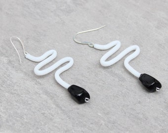 white dangle earrings, large earrings, statement earrings, black and white earrings, oversized earrings, modern earrings, artsy jewelry