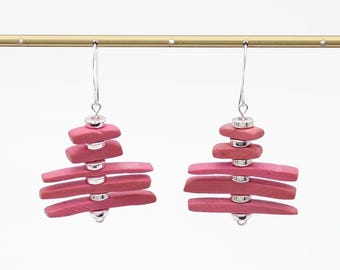 Pink Statement Earrings, Rose Pink Geometric Dangle Earrings, Lightweight Resin Earrings, Modern Artisan Jewelry,  Boho Earrings for Women