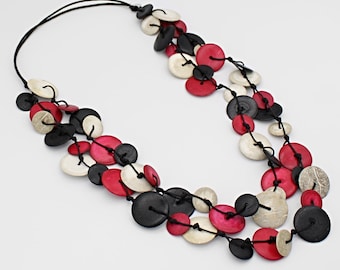 Black and Red Tabitha Necklace, Multi-Strand Necklace, Funky Jewelry, Creative Jewelry, Bold Necklace, Adjustable Necklace