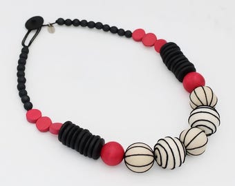 Raspberry Threaded Bead Statement Necklace: Bold Artsy Design