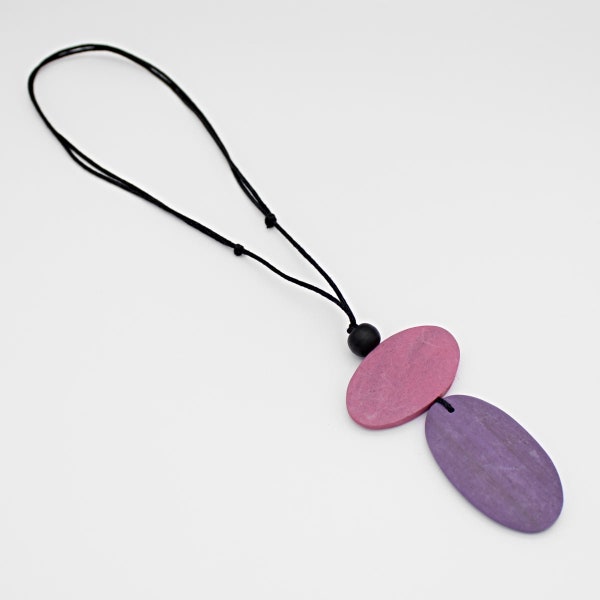 Purple Double Bead Pendant, purple pendant, pink pendant, wooden pendant, double bead pendant, lightweight, friend gift