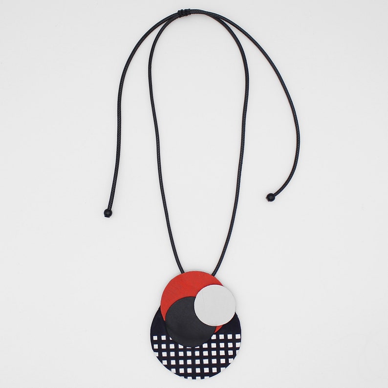 Black and Red Leather Pendant Geometric Necklace Lightweight Etsy