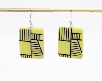Chartreuse Geometric Earrings, Modern Statement Earrings, Lime Green Resin Earrings, Lightweight Abstract Jewelry, Modern Dangle Earrings
