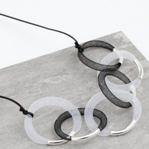 Silver black and white Mesh Statement Necklace, Chunky  statement necklace, link necklace , made in USA, silver necklace
