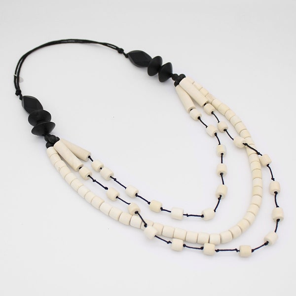 Cream Multi-Chain Necklace, statement necklace, cream necklace, wood bead necklace, artistic necklace, versatile necklace, classic necklace