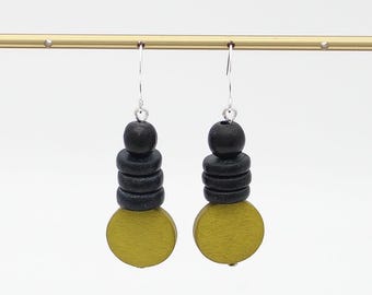 Chartreuse Wooden Dangle Earrings, Olive Green Statement Earrings, Lightweight Geometric Earrings, Modern Artisan Jewelry, gift for her