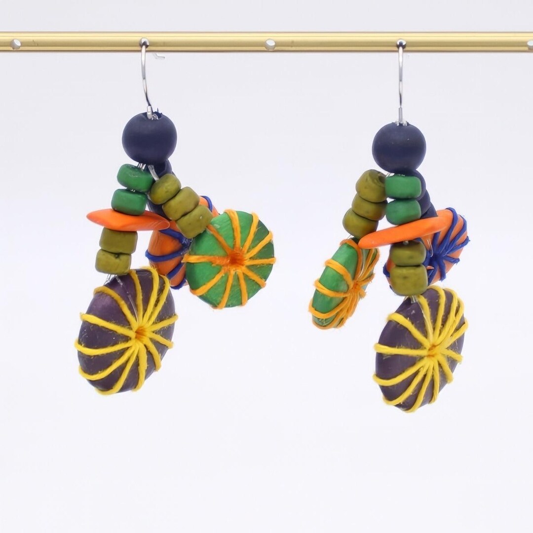 Colorful Statement Earrings, Lightweight Boho Earrings, Artistic Wood ...