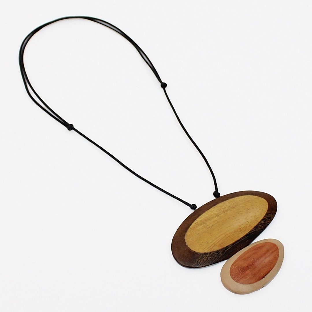 Geometric Wood Pendant Necklace, Statement Necklace, Funky Statement