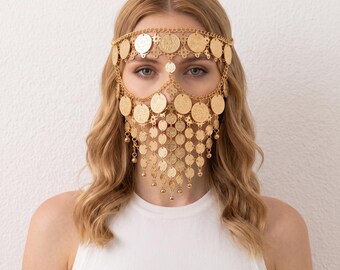 Bijou de tête à motif pièce de monnaie, or et argent, accessoire de danse orientale bohème
