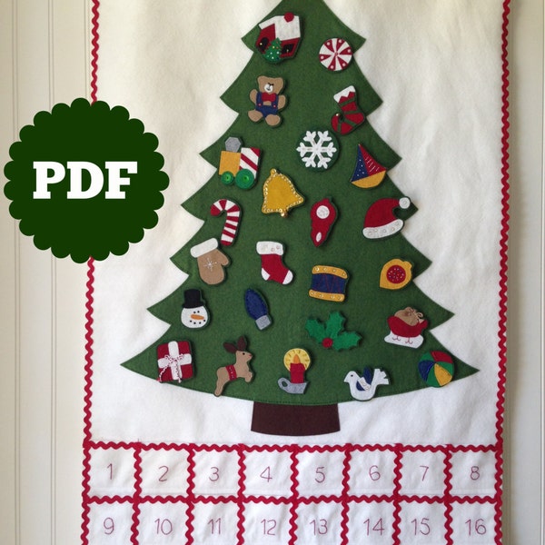 ADVENT CALENDAR PATTERN -- felt Christmas tree advent calendar -- Christmas countdown -- felt advent calendar pattern -- advent pattern