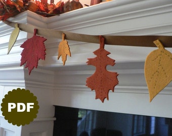 FALL LEAVES PATTERN  -- pdf wool felt garland -- digital download -- felt embroidery leaves