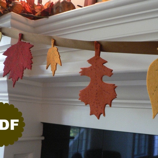 Patrón de guirnalda de hojas otoñales de fieltro de lana: Bordado DIY (Patrón PDF)