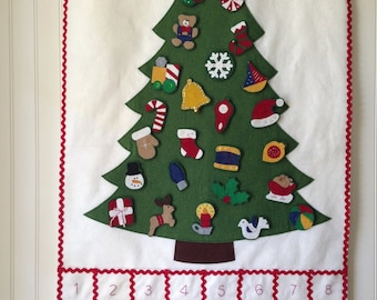Handgemachter Wollfilz Adventskalender: Weihnachtsbaum Countdown (61cm x 92cm)
