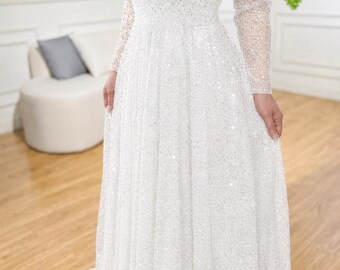 Abito da sposa personalizzato con perline – Abito da sposa ricamato, realizzato su misura in stile civile