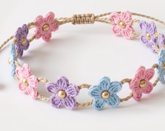 Bracelet fleur au crochet et perles