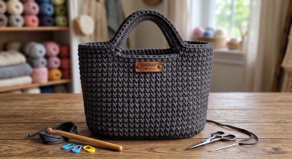 Chunky Cord Crochet Handbag Pattern | Sturdy Everyday Tote Digital Download | Minimalist Basket Bag