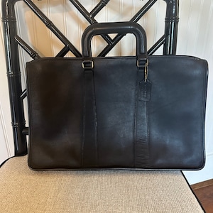 Vintage top handle black leather Coach portfolio briefcase bag, computer bag, 1996 USA No E6C-5286