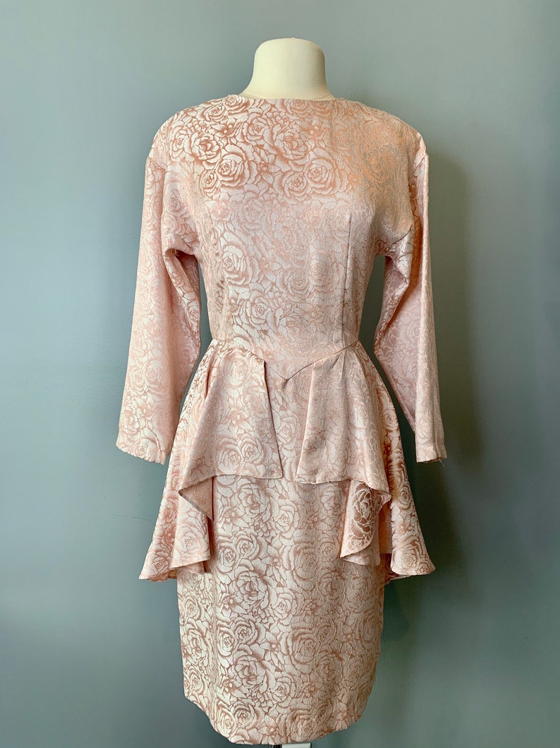 80s peplum pink roses dress-Sz 10 28W image 2