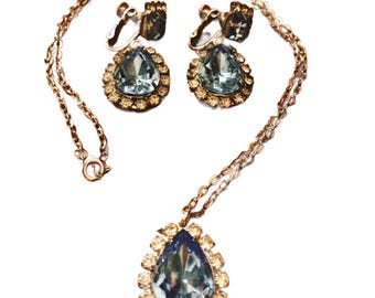 Vintage Napier sparkly blue demi parure earrings,necklace set